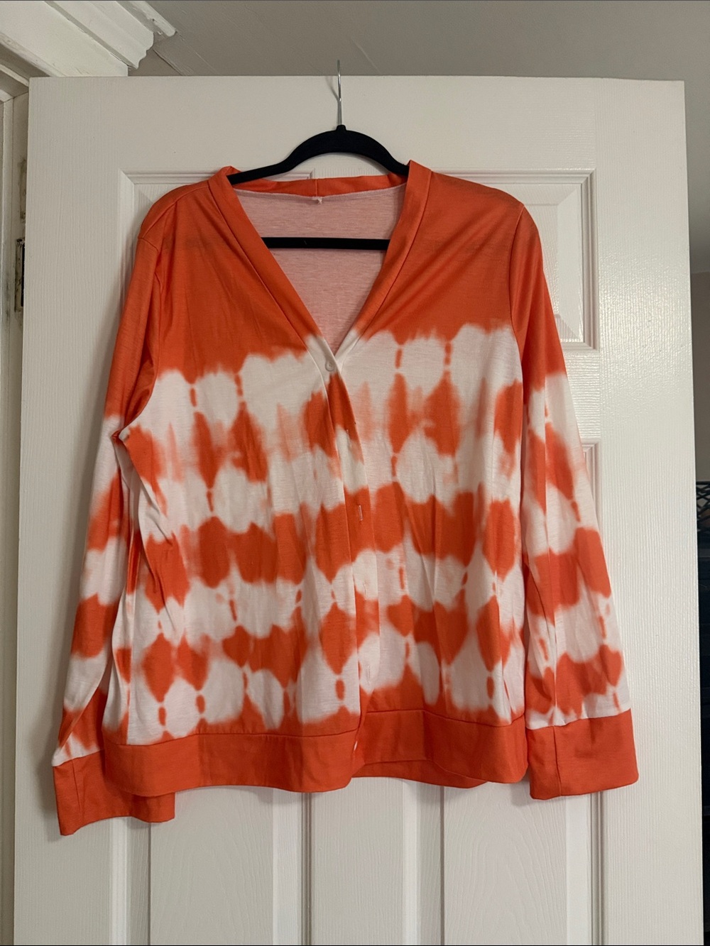 Orange and White Tie-Dye V-Neck Women’s Top